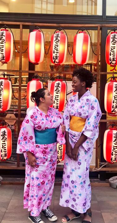 two students wearing kimonos